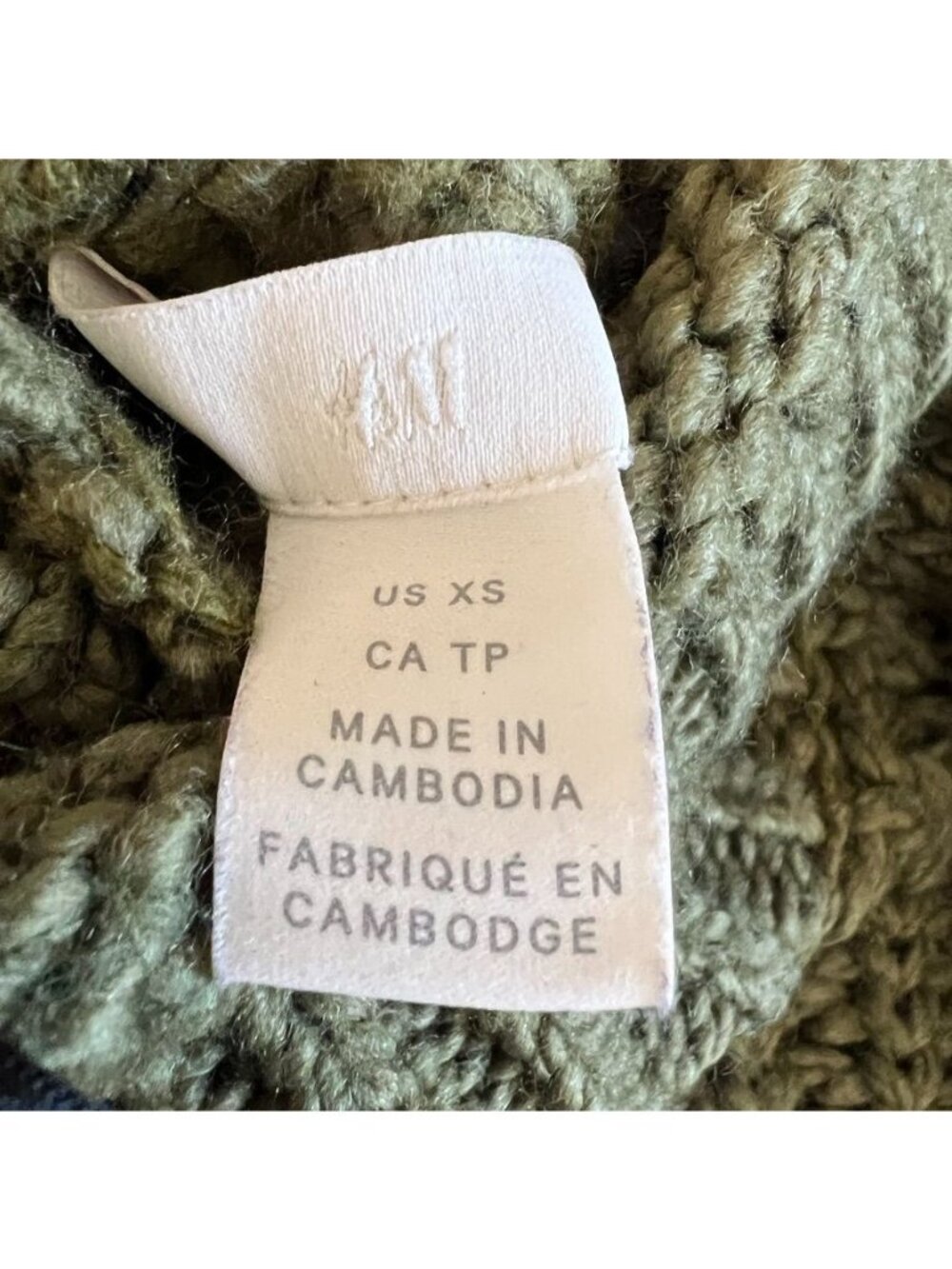 Chunky Knit Roll Neck Sweater XS Olive Green Cropped Fisherman Balloon Sleeve - Picture 5 of 11